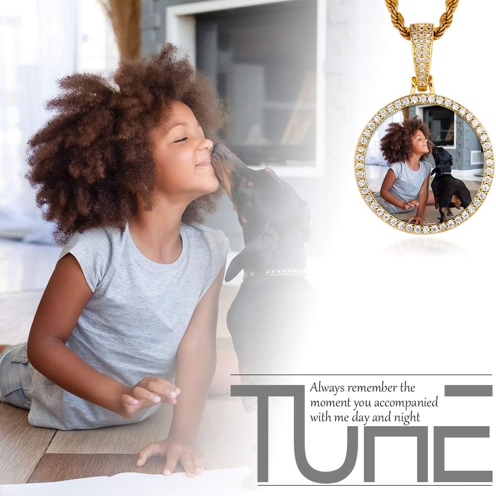 TUHE Custom Picture Necklace Personalized Photo Pendant For Men Women Iced Out Customized Photo Necklace Hip Hop Memory Pictures Chains Customized Jewelry With Photo