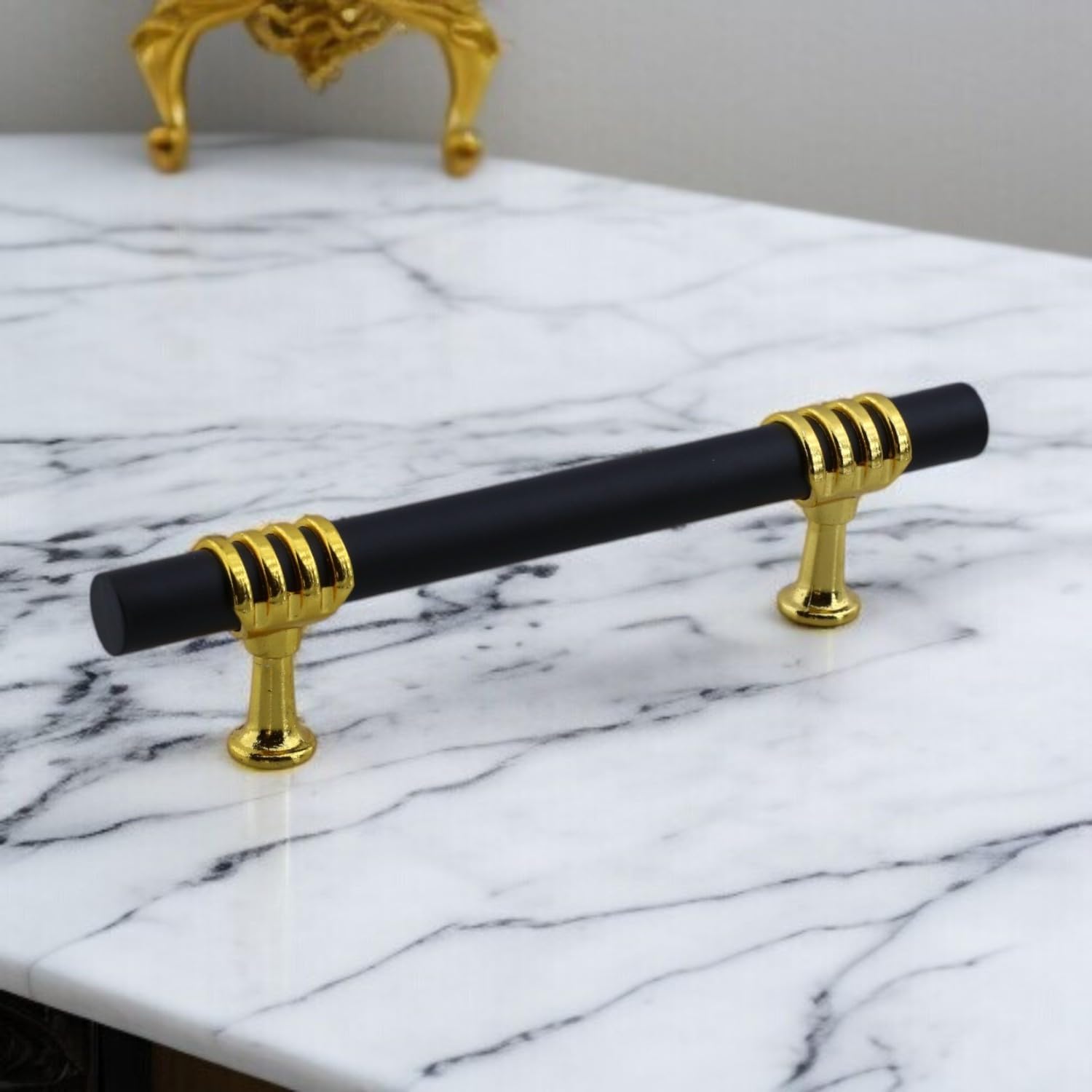Eylül Mobilya Mutfak Dolabı Çekmece Dolap Kulpları Kapak Kulpu Kulbu Siyah Altın 128 mm Metal Kulp