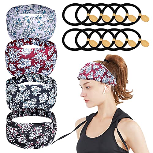14 PCS Boho Headbands for Women Girls, RONIXIL Elastic Yoga Hair Bands Flower Pattern Head Wraps, Soft Stretchy Bands Floral Style Headbands Set for Sports Running