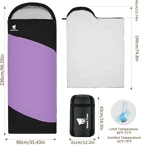 Miniatura 8 de GEERTOP Backpacking Sleeping Bag for Camping, Lightweight Sleeping Bags for Adults Kids Summer Warm Cold Weather Hiking Travel