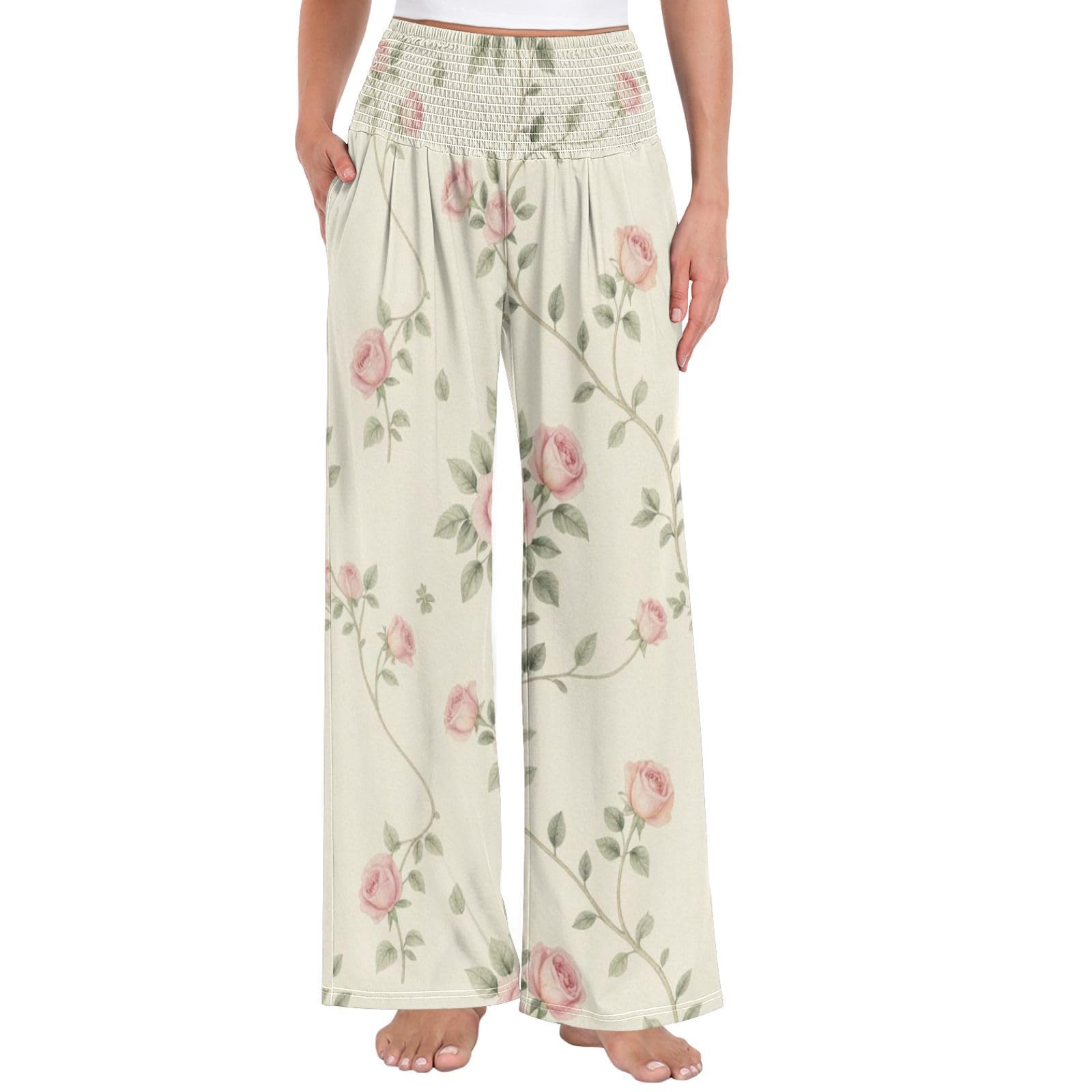 FRODOTGV Vine Rose Palazzos - Pantalones ligeros para yoga y verano para mujer