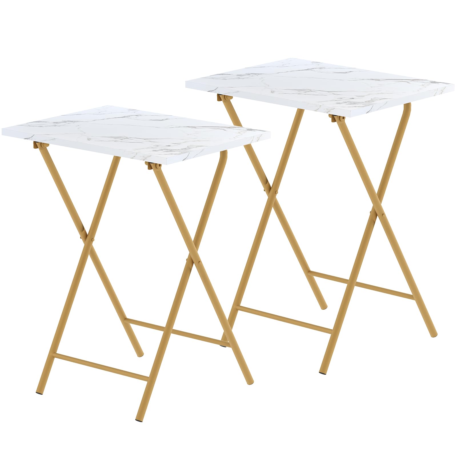 Photo 1 of Folding TV Tray Table Set of 2, Portable Foldable TV Dinner Tray, Space-Saving Snack Serving Sofa Side Table, Easy to Fold Stable TV Trays for Living Room, Bedroom, Small Spaces (White Marble + Gold)
