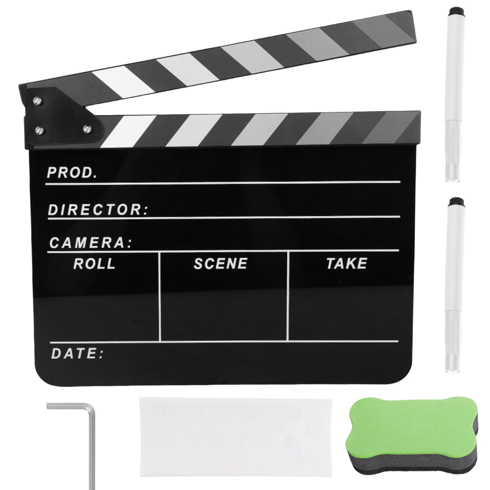 Filmregisseur Plaque de bardeaux : plastique acrylique Clapet de réalisateur avec gomme magnétique et stylos, Clapet acrylique facile à nettoyer pour les séries TV de films publicitaires (30 x