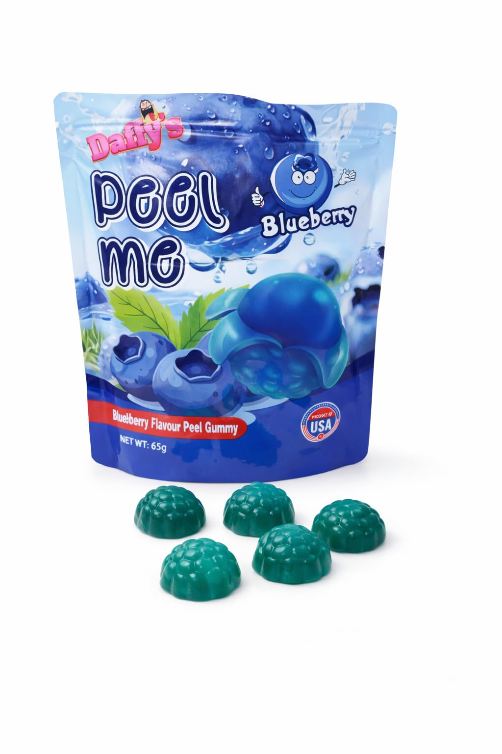 Daffy's Peel Me Mango Flavour Peel Gummy Candy peeling sweets real fruit juice, 65g (Blueberry)