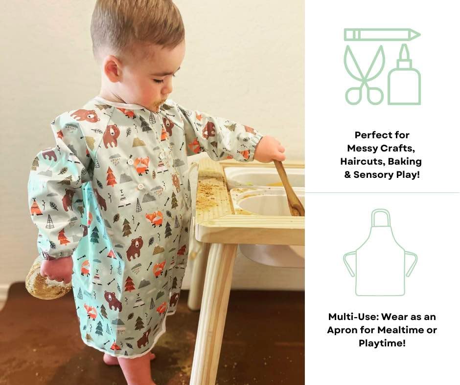 Bibvy Mess Proof Baby Bibs, Long Sleeve Toddler Feeding Bib with Silicone Catcher, Chair Attaching, Waterproof, 6-36 Months