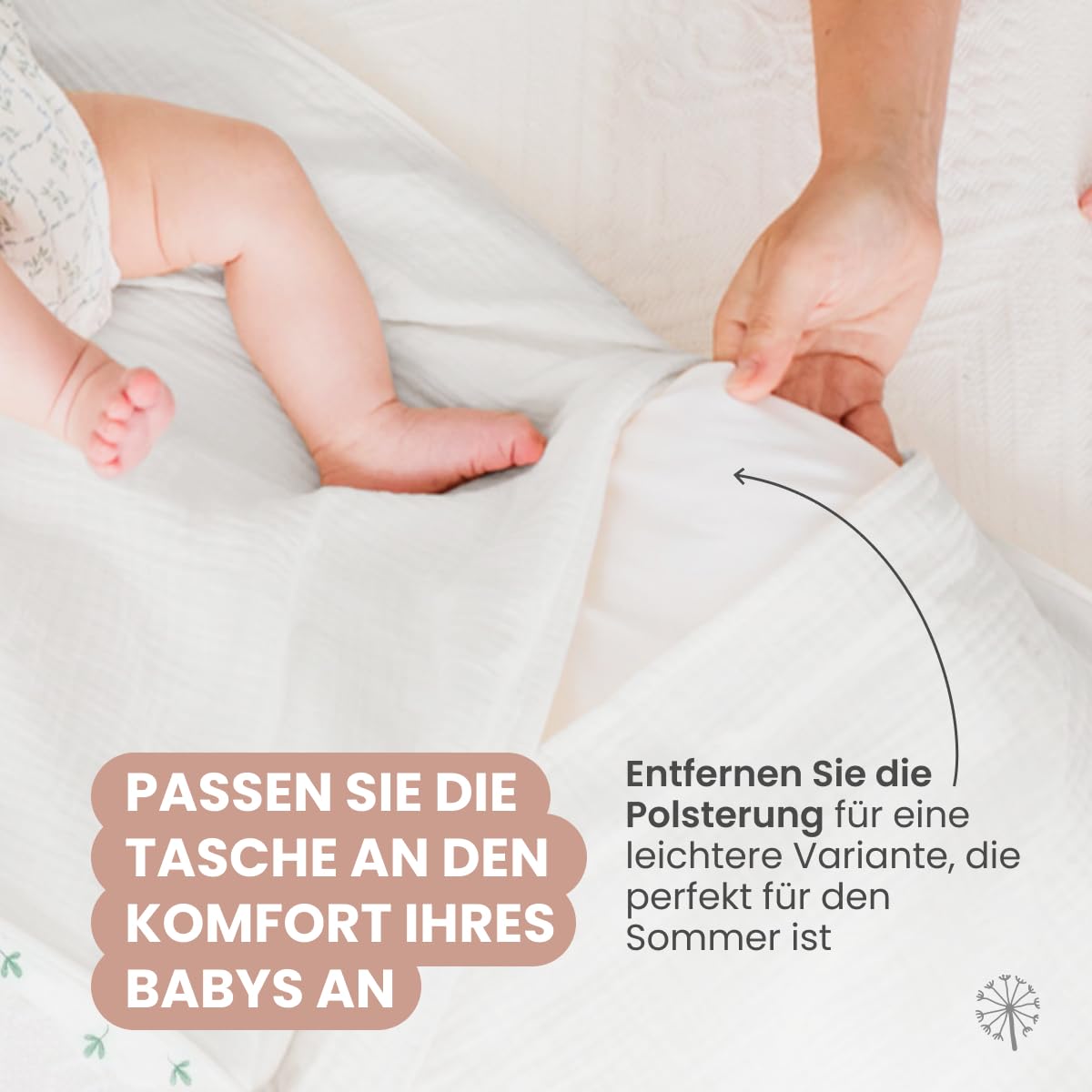MIMUSELINA Fußsack Babyschale Ganzjährige Einschlagdecke Sommer Winter Herausnehmbarem Futter 100% Baumwolle Neugeborene 0–12 Monate Blossom