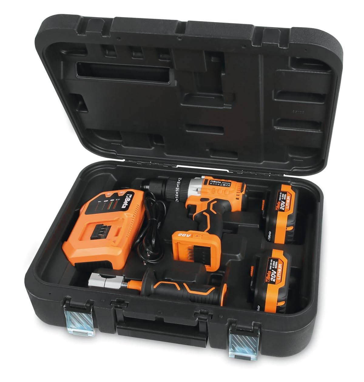 BETA 1972/K20V-13BMC80 – Kit Trapano Avvitatore a Percussione 20V Brushless con 2 Batterie 4 Ah e Caricatore, 80 Nm, Mandrino 13 mm, LED Integrato, Valigetta Rigida