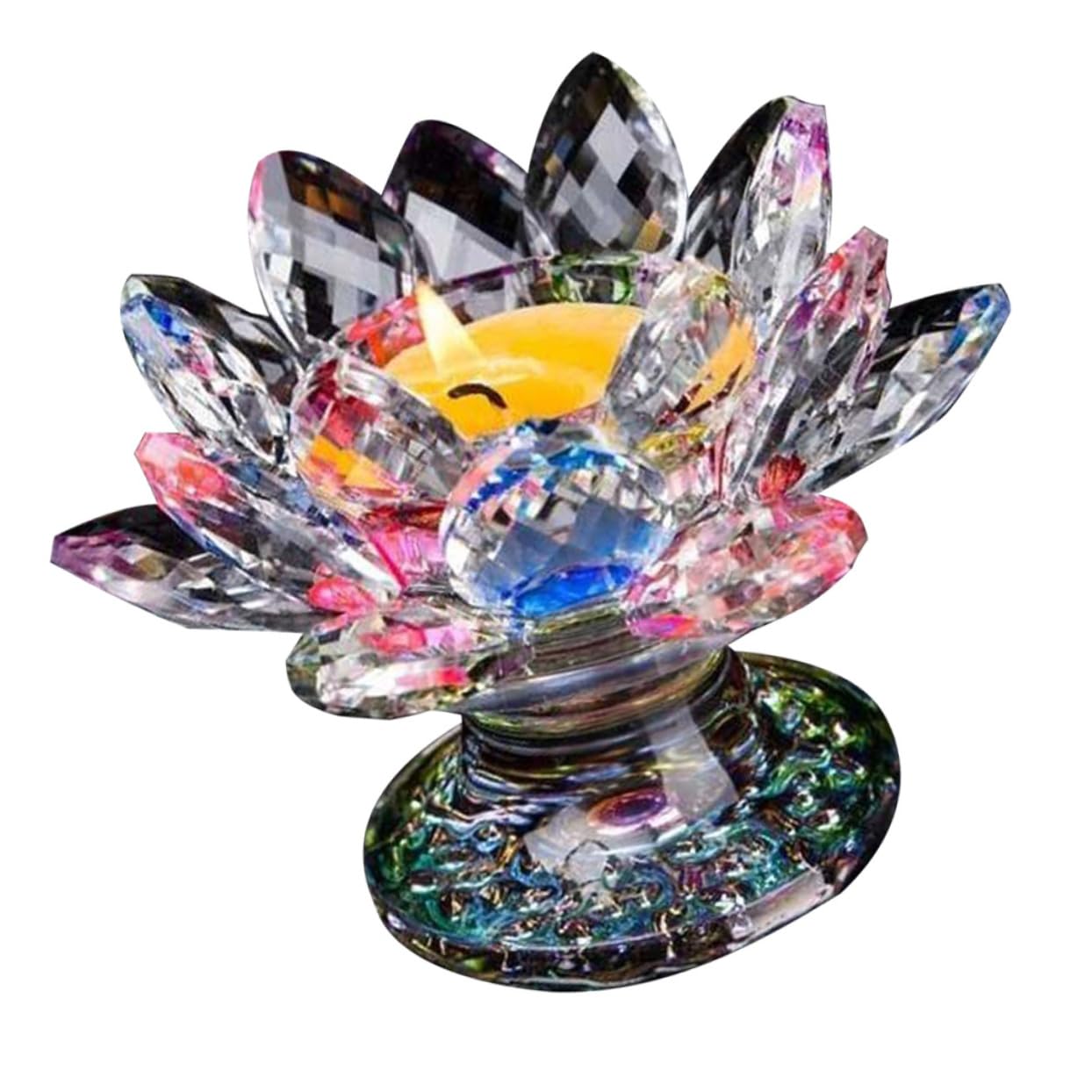 RORPOIR Crystal Lotus Candle Holder Glass Votive Holders Crystal Decor Crystal Flower Paperweight Glass Tealight Holder Glass for Table Top Home Decor Candle Stand Household Decorate