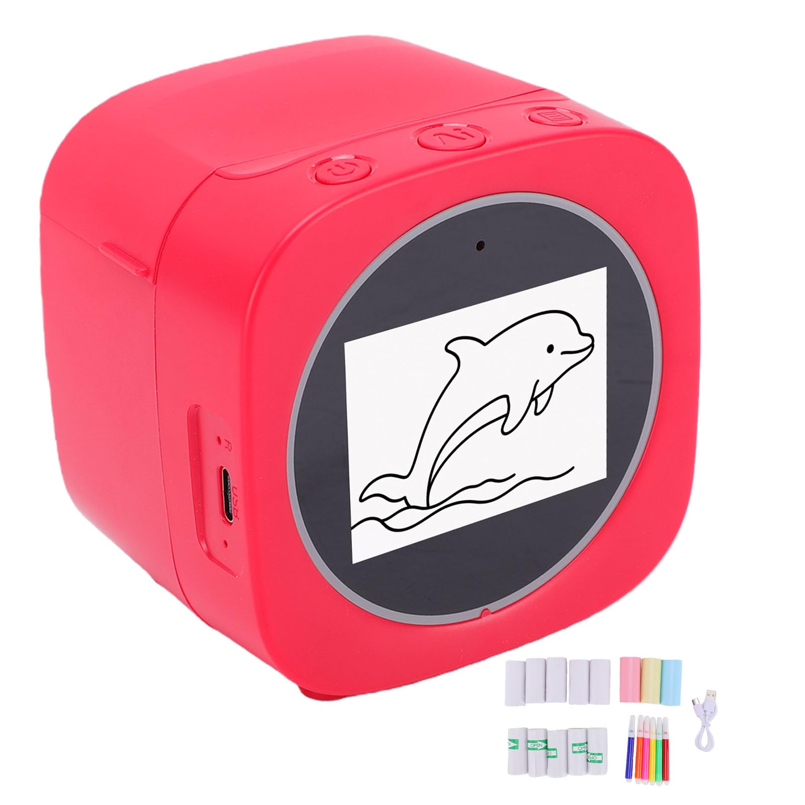 Asixxsix Mini Creatore di Adesivi Vocali AI per Bambini, Rosso | Schermo da 2,4 pollici, Voice to Image, senza inchiostro, ricaricabile, con 5 penne colorate, per lavori fai da te, foto