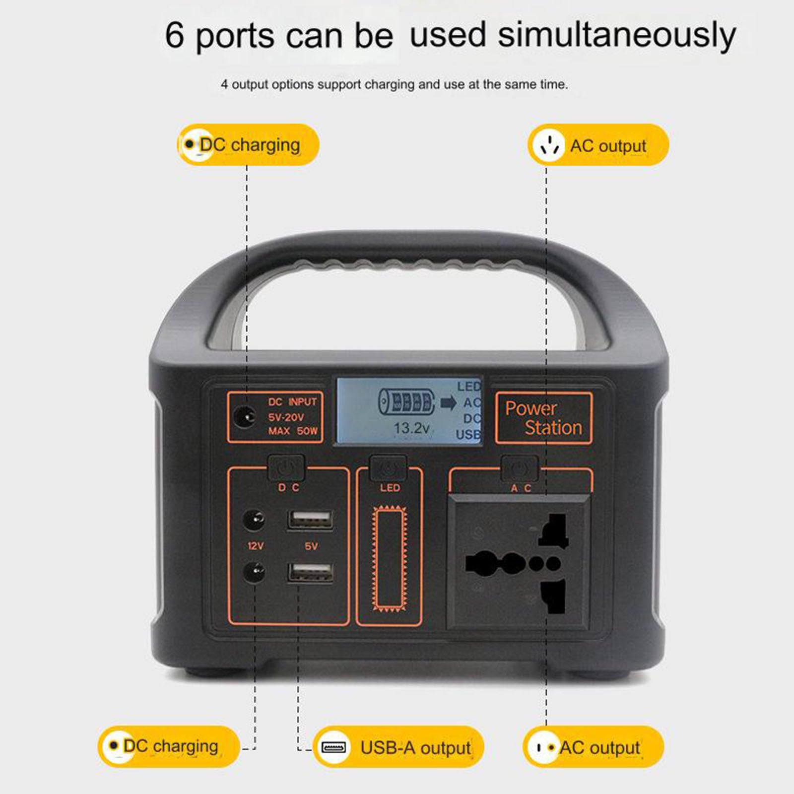 Estación de energía portátil, batería de 24000 mAh con 100 W de CA, Salida de Cargador USB, generador Solar para Exteriores, Camping, Pesca y picnics.