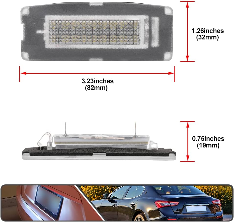2Pcs LED License Plate Lights Number Lamp for Maserati Ghibli M157 2014-2020 Powered by High Power SMD Xenon White LED Error Free