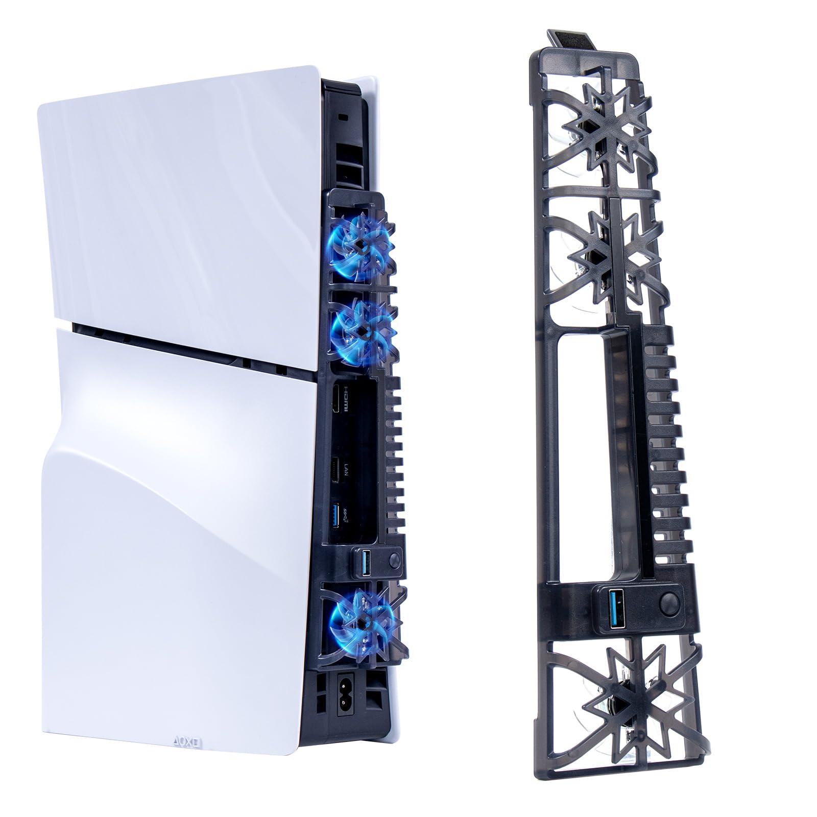 NANANINO PS5 Slim Cooling Fan, Cooling Fan for Playstation 5, Slim Disk Edition/Digital Edition with RGB Lighting and USB 3.0 Port