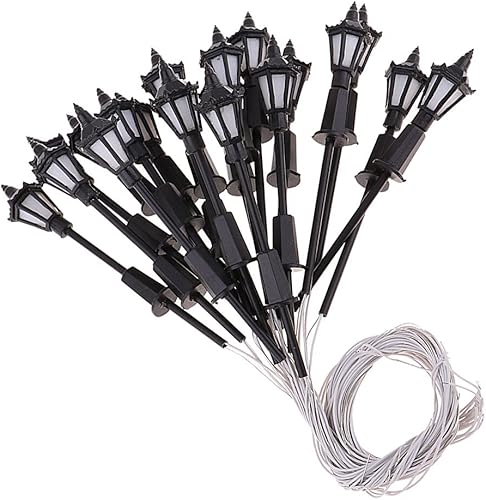 Miniatura 7 de Amagogo - 20 luces de calle en miniatura 1100 3 V HO, tren de ferrocarril, lámpara LED, poste de una sola cabeza, decoración de paisaje de jardín