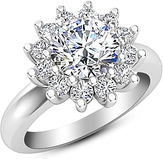 1.25 Carat t.w. Kate Middleton Diana Inspired Round Diamond Halo Engagement Ring with a LAB GROWN 0.75 Carat E-F Color SI1-SI2 Clarity Center Stone