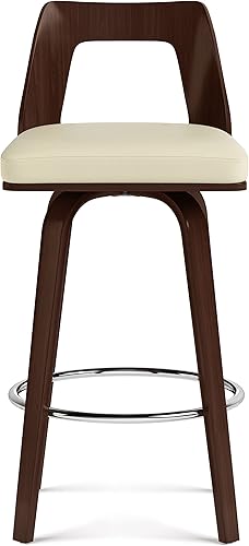 Miniatura 168 de SIMPLIHOME Marana - Taburete de bar giratorio ajustable – Silla tapizada de metal de 33 pulgadas de altura de asiento en piel sintética vegana