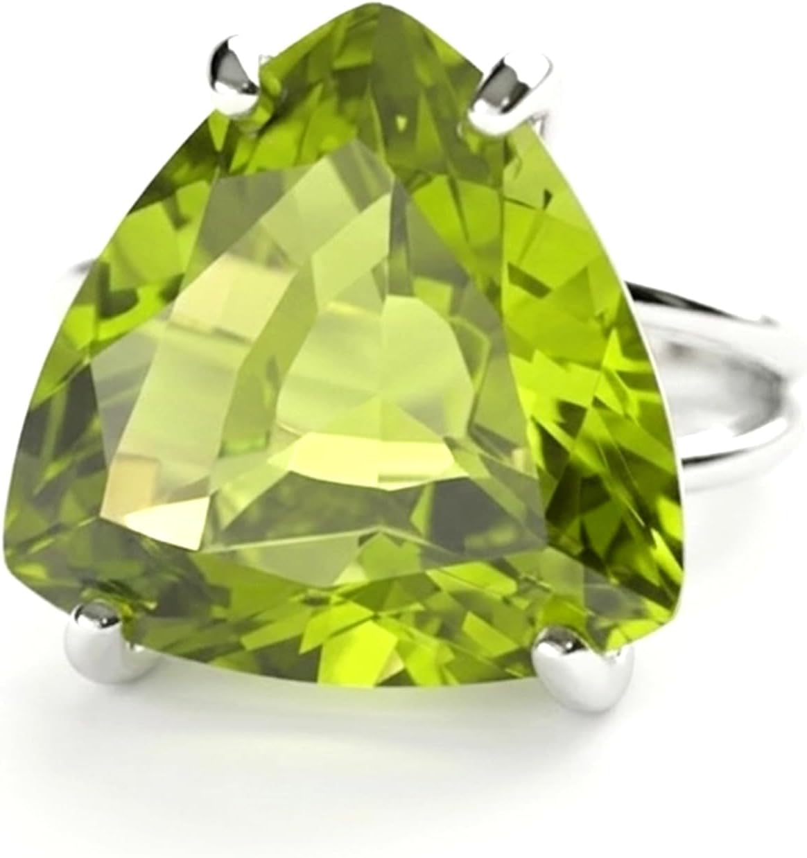 Peridot Trillion Cut Silver Gemstone Ring Solid 925 Sterling Jewelry Peridot Green Stone Trillion Ring Art Deco Vintage August Birthstone Ring