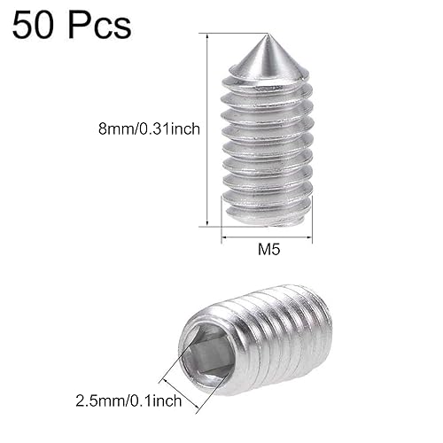 Miniatura 2 de Juego de 50 tornillos hexagonales internos M5 x 0.315in, tornillo de acero inoxidable 304, enchufe de llave con punta de cono