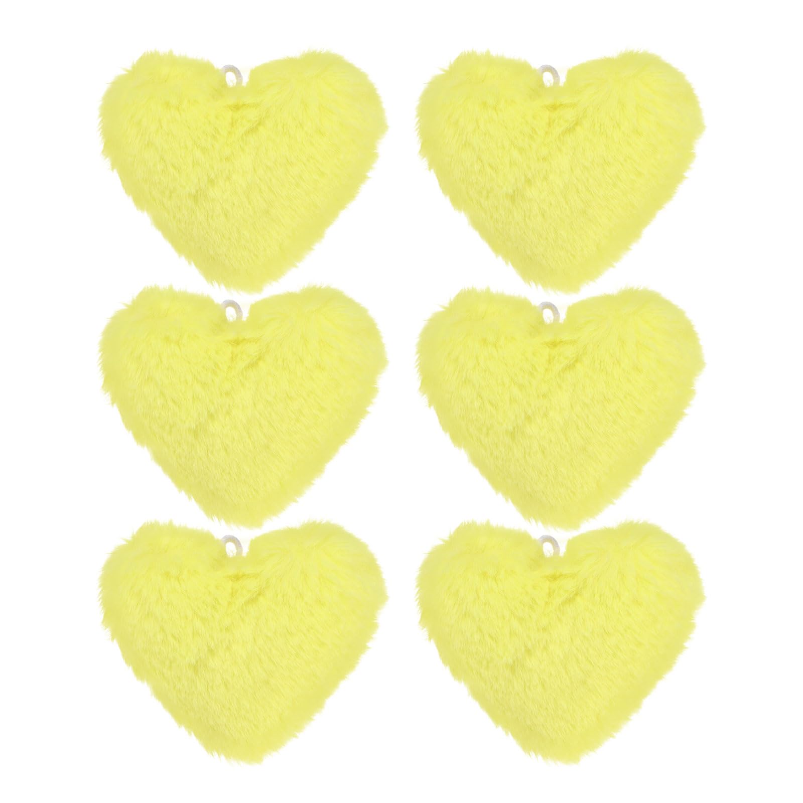 M METERXITY 6-Pack Heart Shape Faux Fur Pom Poms, 3.9 Inch/ 10 cm Soft Fluffy Pompoms Balls Faux Rabbit Fur with Elastic Loop for Hats/Bags/Keychains/Knitting/DIY Crafts [Bright Yellow]