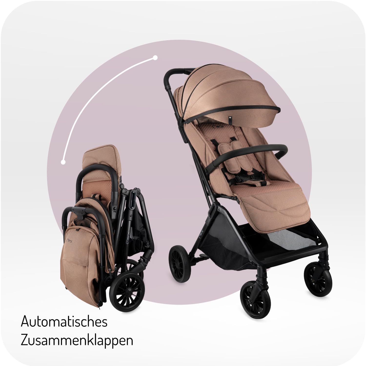 MoMi Kinderwagen ANDREA mit automatischem Faltsystem, bis 22 kg Körpergewicht, 5-Punkt-Sicherheitsgurt, Getränkehalter, Einkaufskorb, Tasche, Insekten- und Regenschutz, mit Zwillingsfunktion