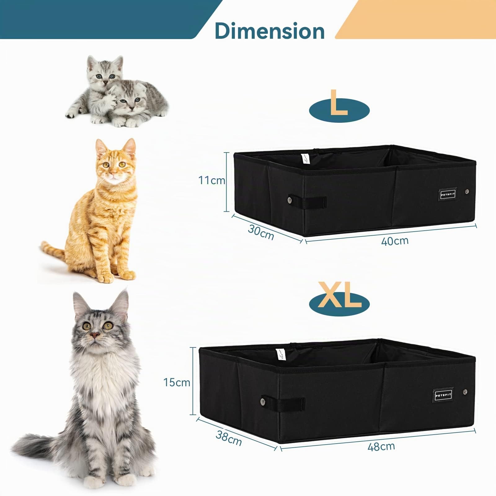 Petsfit Portable Litiere de Voyage pour Chat Pliable, Super étanche, Robuste et Durable, Lavable Bac à Litière transportable Chat pour Maison, Hôtel, Camping,XL Voiture, Bureau