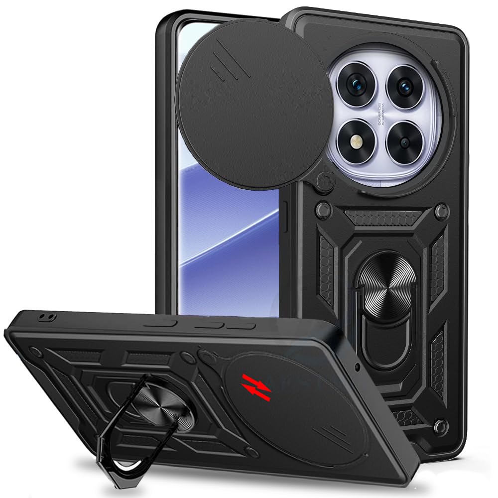 AESTMO Tough Armor Redmi Note 14 Pro 5G Bumper Back Case Cover | Ring Holder & Sliding Camera Shield Cover | 360 Degree Protection Back Case Cover for Redmi Note 14 Pro 5G (Black) discount deal