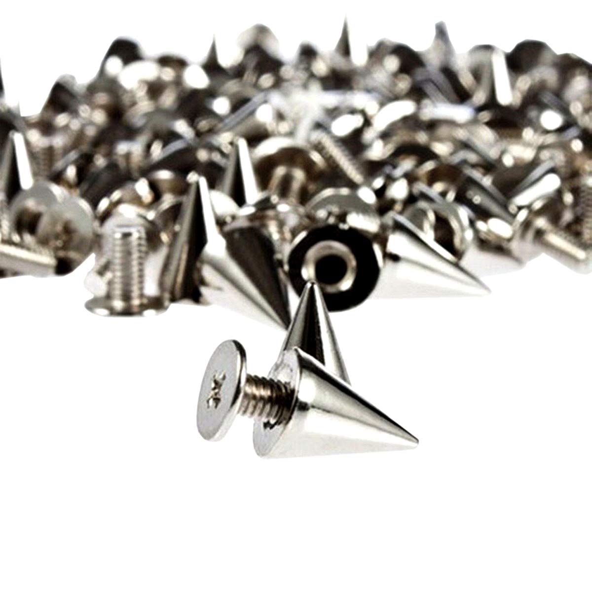 PMLAND 200 Sets/Pairs 9.5mm Silver Cone Spikes Screwback Studs DIY Craft Cool Rivets Punk