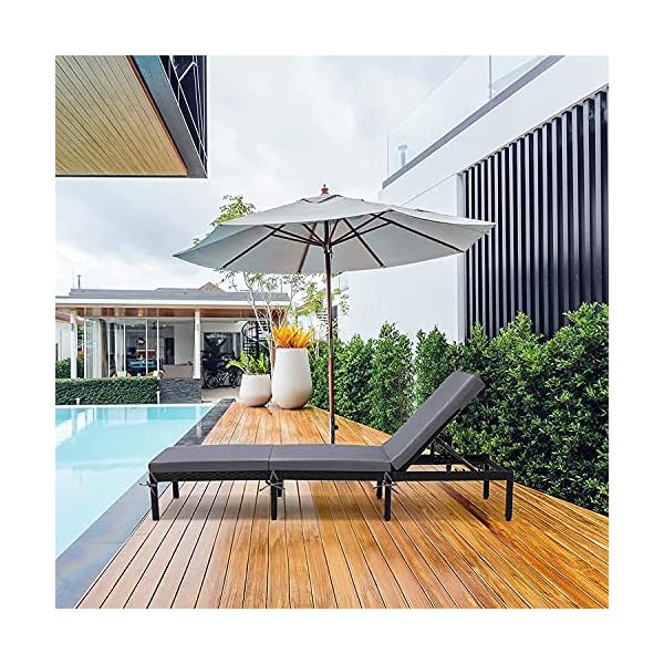 Rattan Sun Lounger, Reclining Lounger Bed with 4 Adjustable Backrest, 5cm Removable Cushion for Patio, Porch, Poolside and Garden - Image 7