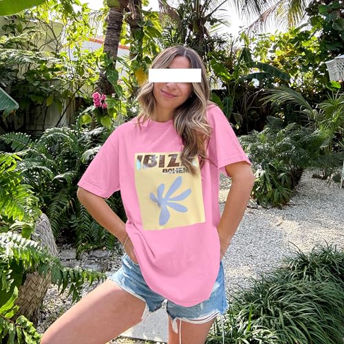 Image of Vintage Oversized Flower Graphic Tees Cute Surfboard Palm Baggy T-Shirts Summer Preppy Beach Tops Teen Girls Clothes