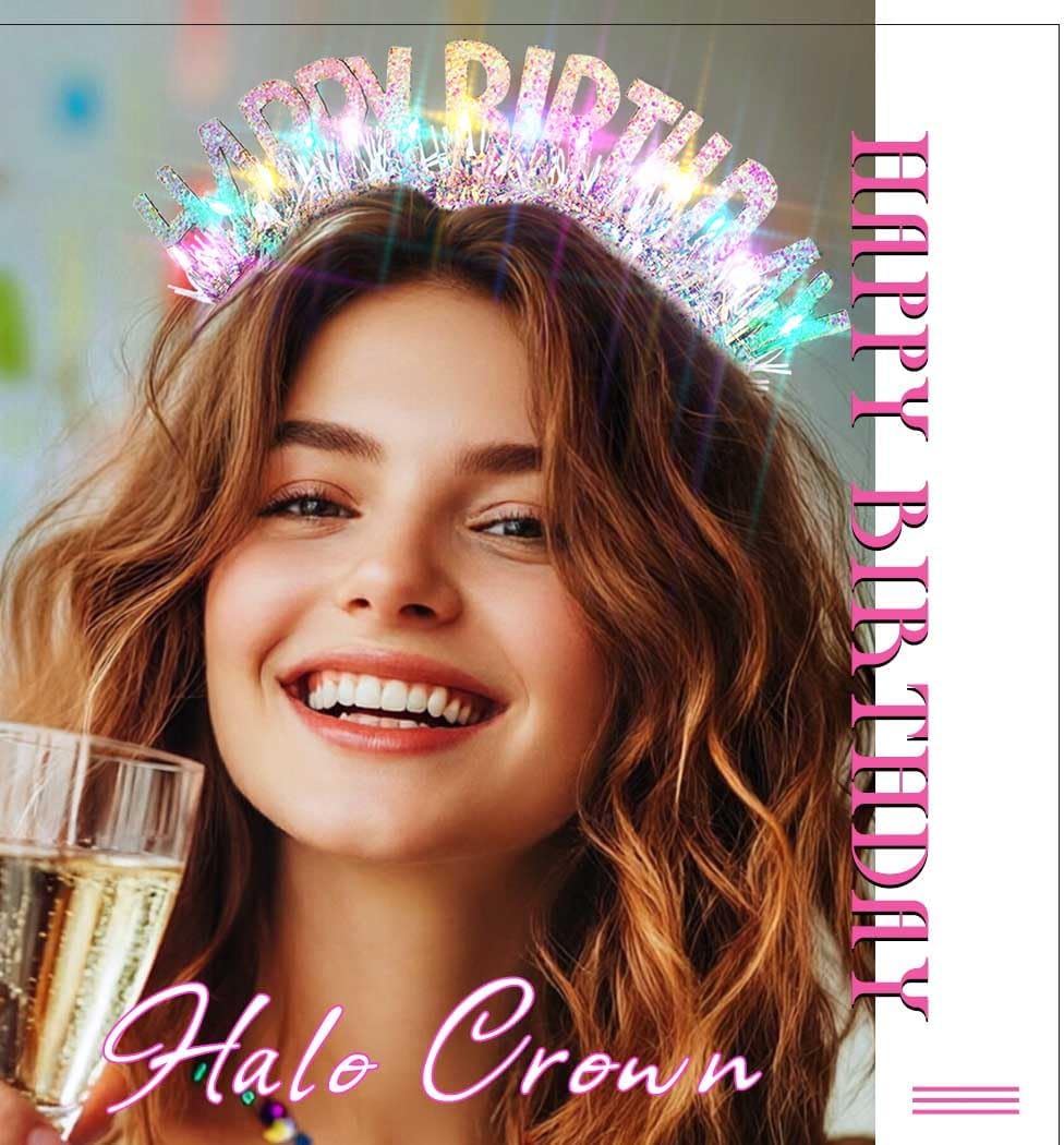 Light Up Happy Birthday Headband LED Tinsel Crown Glitter Birthday Hair Accessories for Women image 3