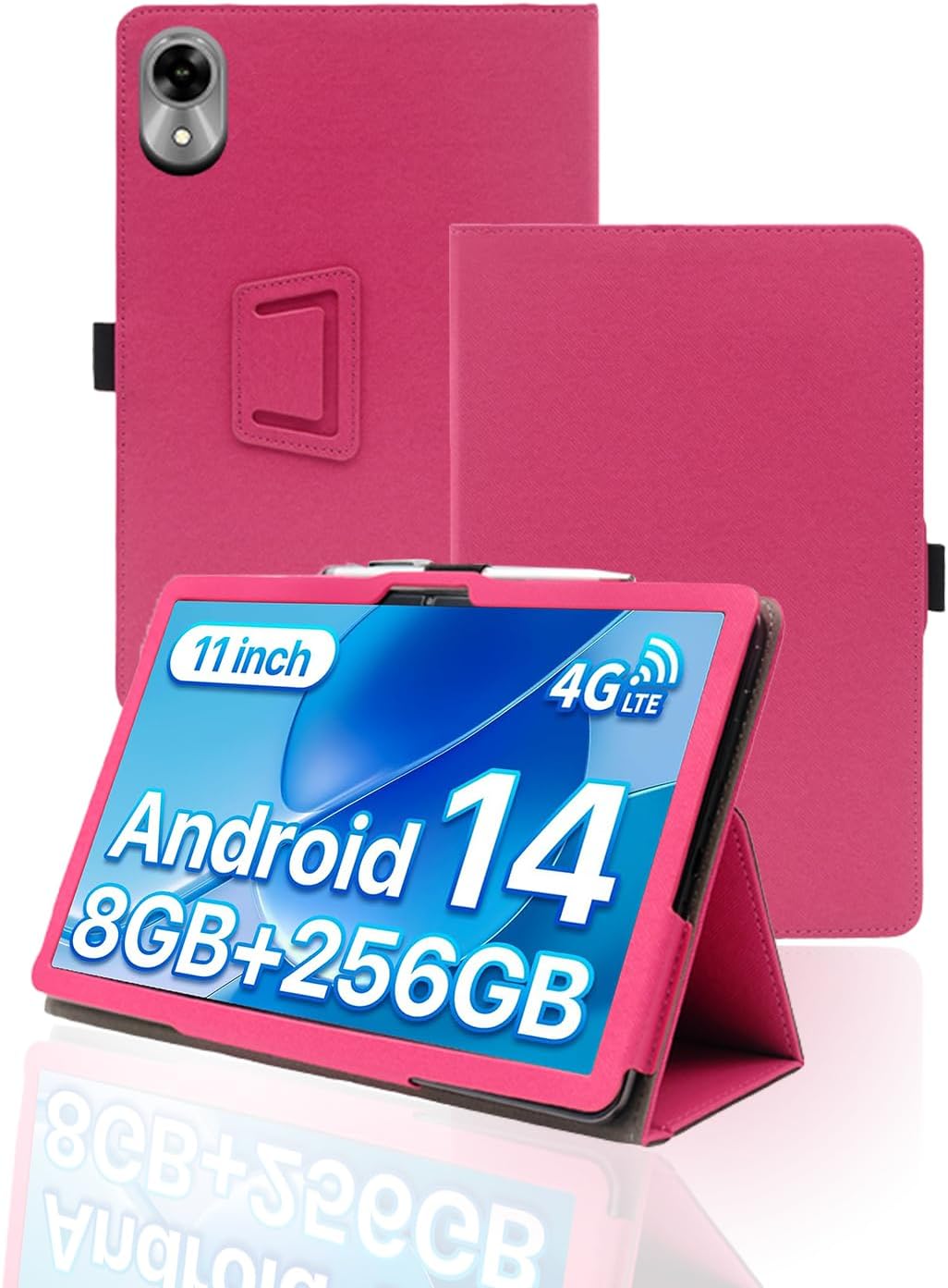 Case for UMIDIGI G9 Tab Tablet 11 Inch Android 14 2024 Upgraded Version,WUNIAK Premium Leather Business Folio Stand Cover with Hand Strap for Table，Rose Red.