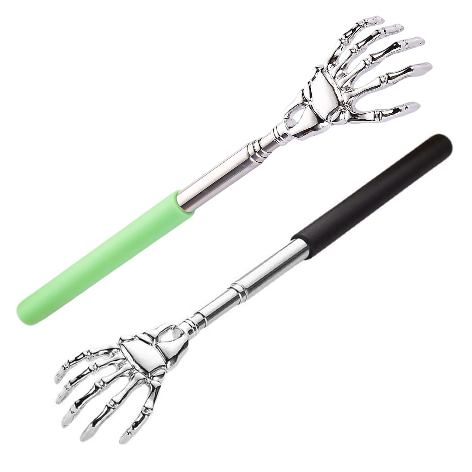 2-pack extendable back scratcher stick (black & green) | stainless steel telescopic itching tool | adjustable 22-59cm | non-slip grip & 40g ultra-light
