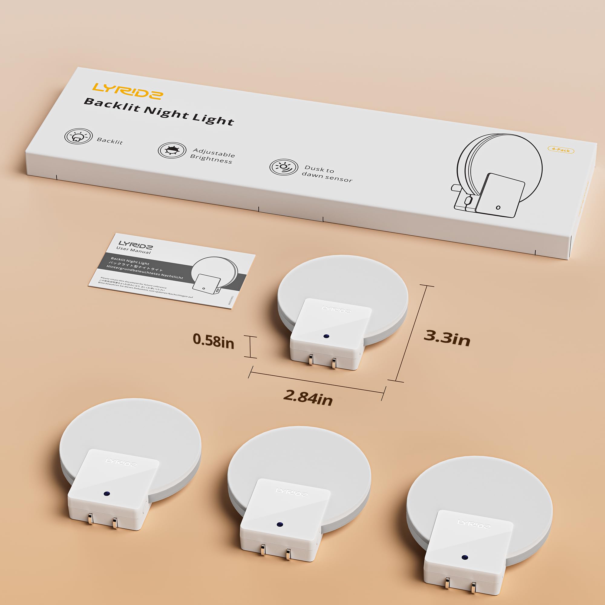 Lyridz Luz nocturna retroiluminada con sensor de anochecer a amanecer, luz nocturna con sensor de luz para recámara