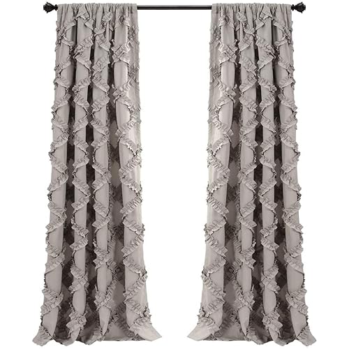 Lush Decor, Gray Ruffle Diamond Curtains Textured Window Panel Set for Living, Dining Room, Bedroom (Pair), 95” x 54