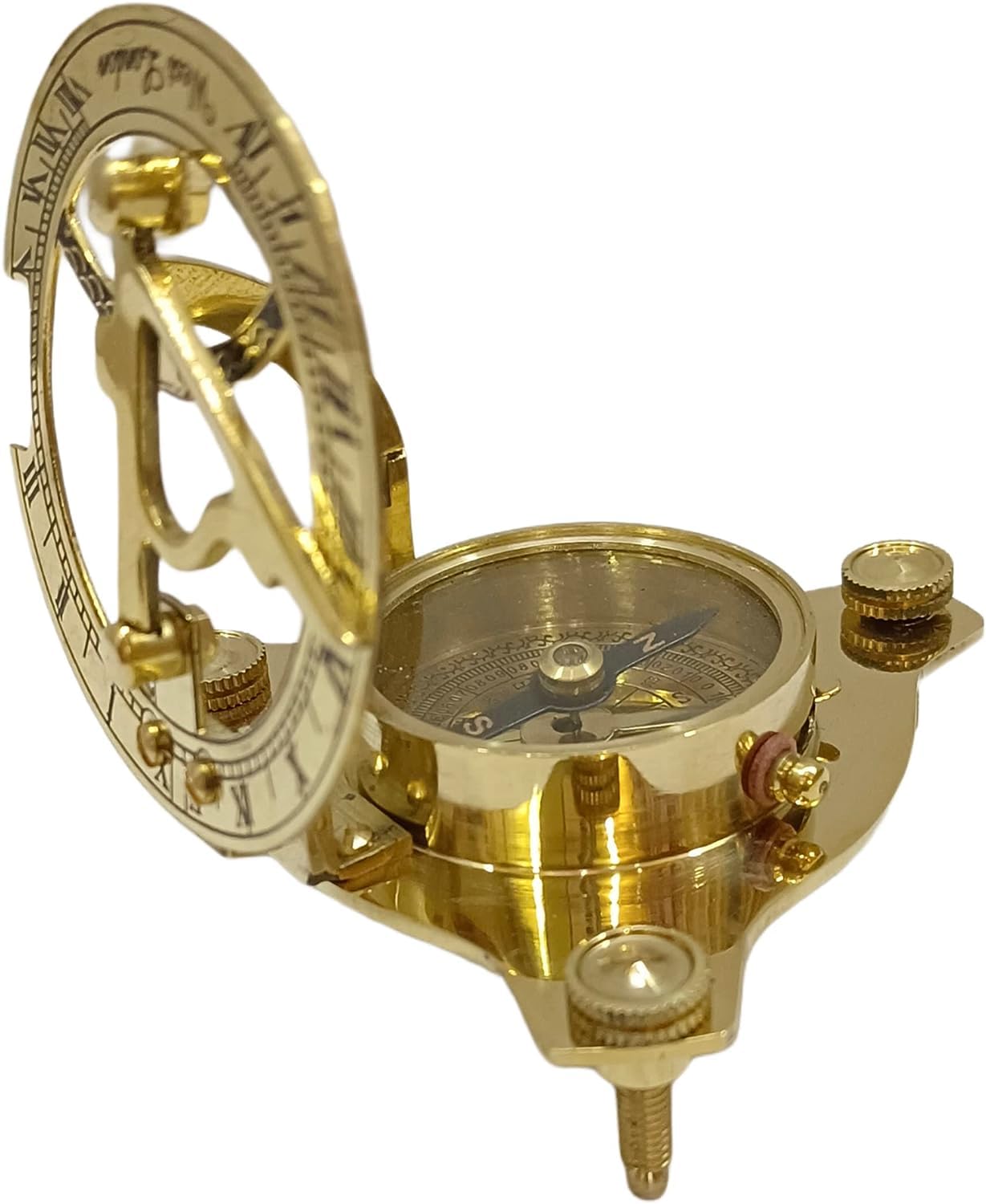 Decorative Vintage Sundial Shiny Brass Compass navigational Magnetic with Handmade Royal Look Solid Wooden Box