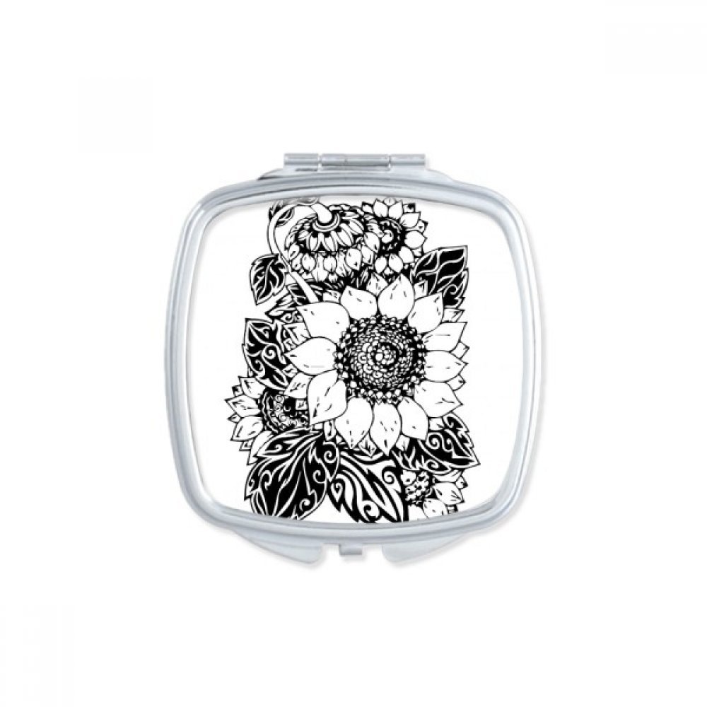 Miroir de poche Tournesol Noir Blanc : miroir carré maquillage compact portable mignon