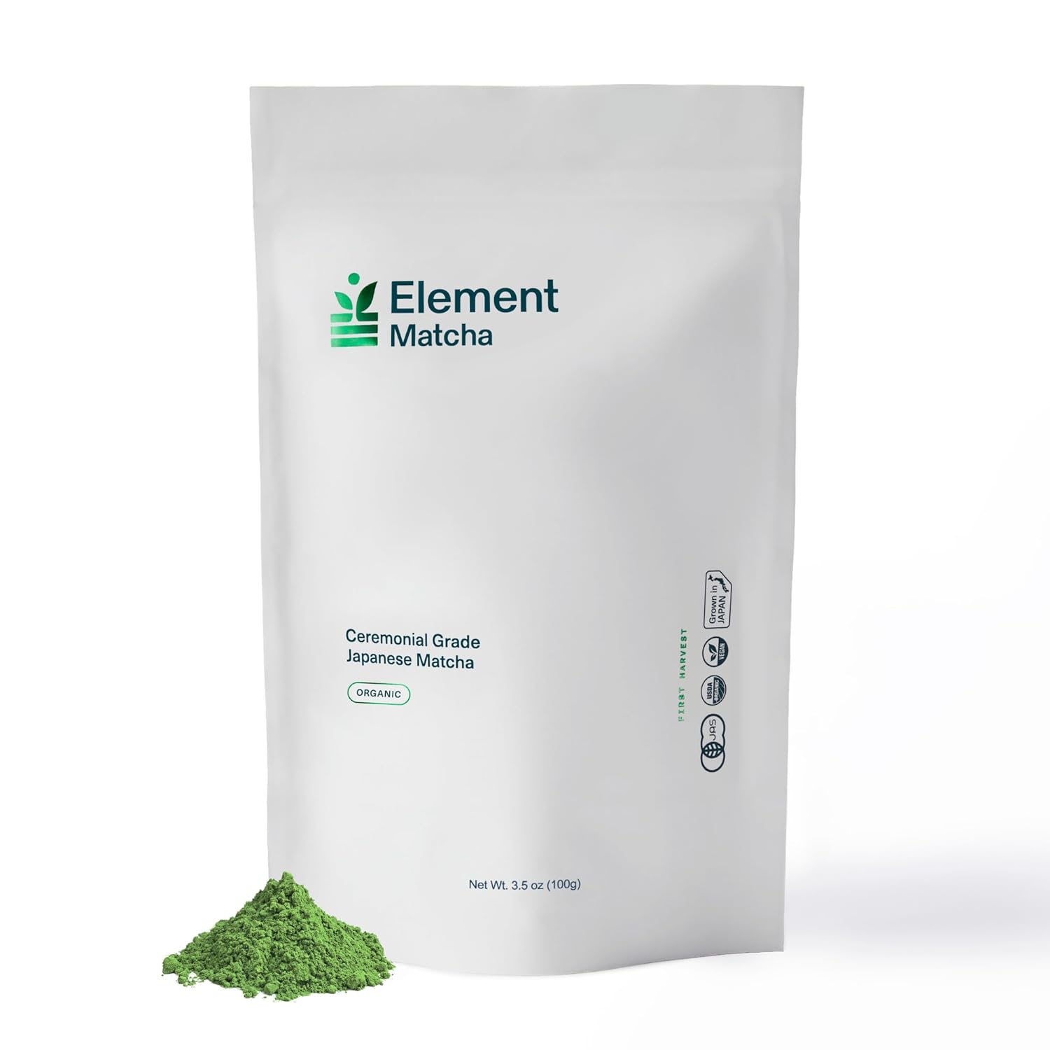 Element Matcha Ceremonial Grade 100% Organic Green Tea Matcha Powder - Authentic Japanese First Harvest for Tea and Lattes - Supports Skin, Calm Energy Superfood (3.5oz / 100g Pouch)