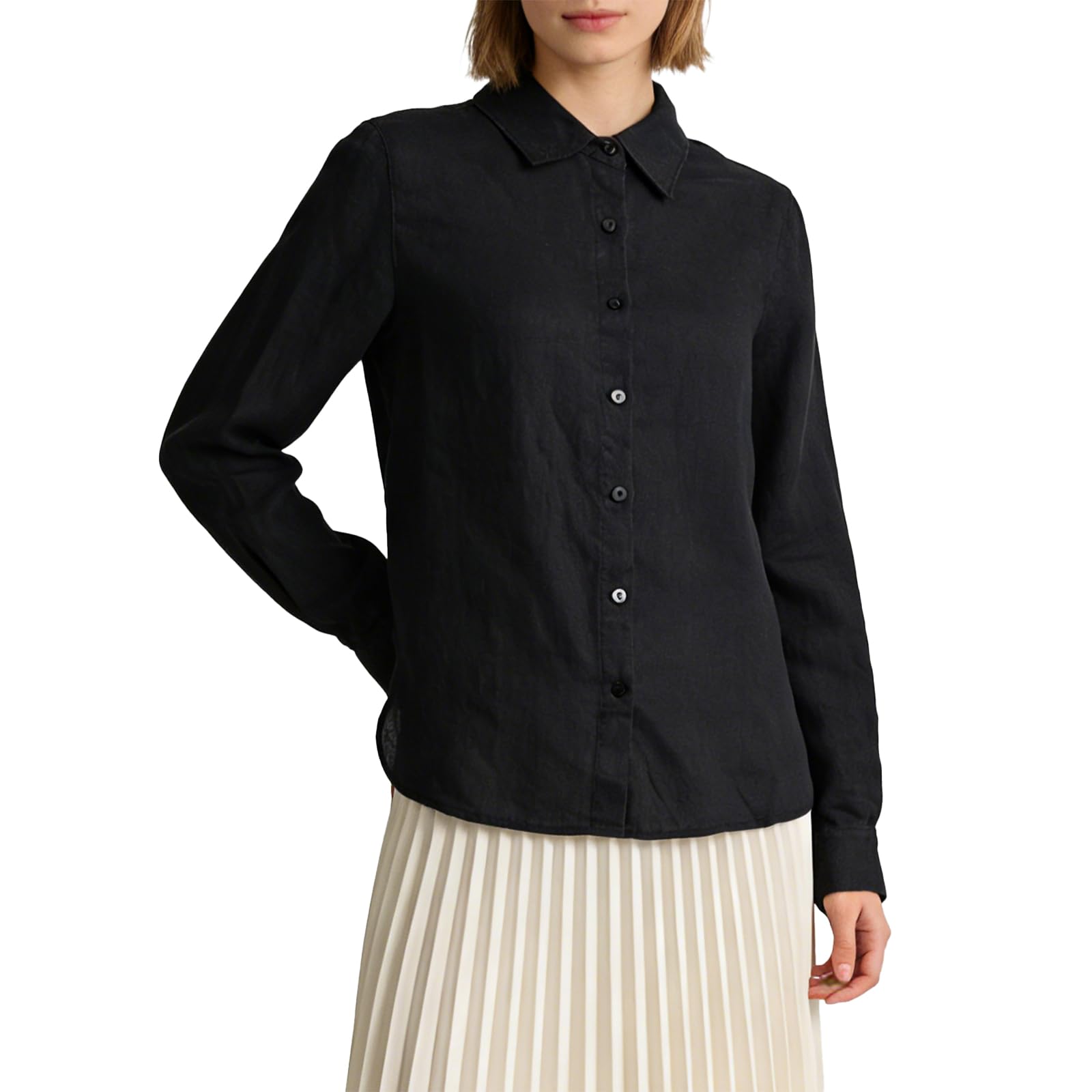 Amazhiyu Chemisier en lin pour femme - Manches longues - Chemise en lin - Chemisier élégant - Couleur unie - Manches longues - Hauts d'été