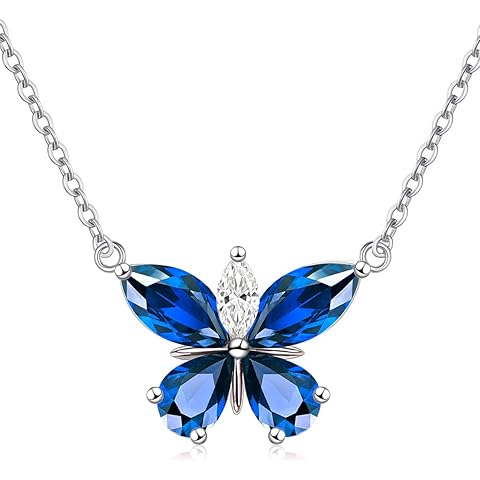 Molenia Butterfly Necklace for Women, 925 Sterling Silver 18K White Gold, Hypoallergenic 12 Month Birthstone Necklace Jewelry Birthday Gifts for Mom Daughter Granddaughter Christmas Anniversary