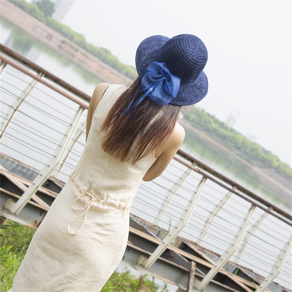 Sombrero de Paja Tejido con Lazo de Cola Larga para Mujer, Elegante y versátil (Talla única E)