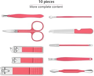 Keiby Citom Manicure Set 10pcs Professional Nail Clippers Kit Pedicure Care Tools-Stainless Steel Grooming Tools for Travel (Sakura Pink)