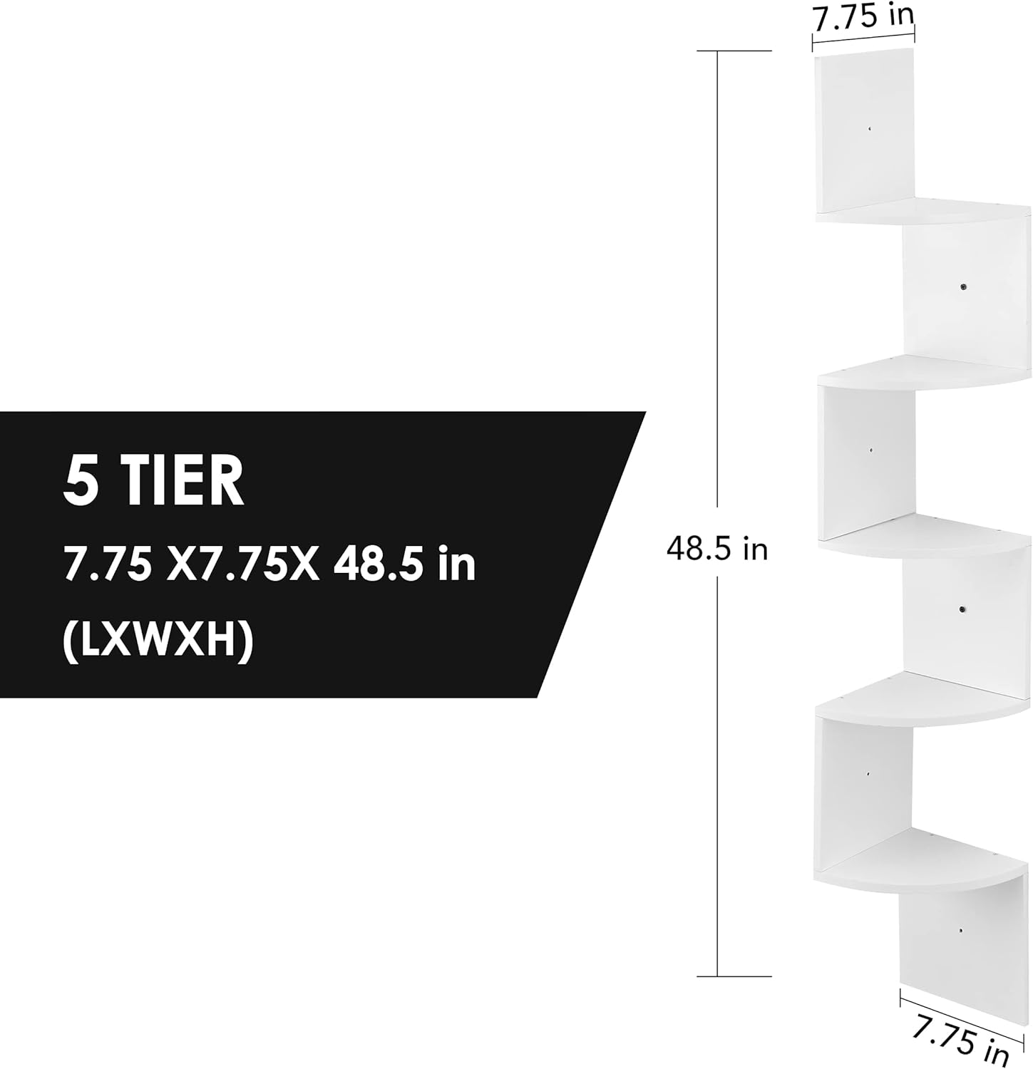 Halter Floating Corner Shelf Wall Mounted Zigzag Display Storage for Home Decor, 5 Tier, White Wood : Home & Kitchen