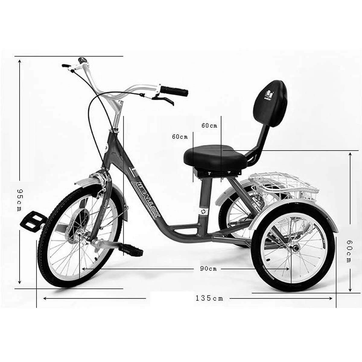 Triciclo Adulti Esterno Tre Ruote con Telaio in Acciaio, Bici Tre Ruote Adulti, Donne e Uomini, con Cestino portaoggetti, pedalata assistita