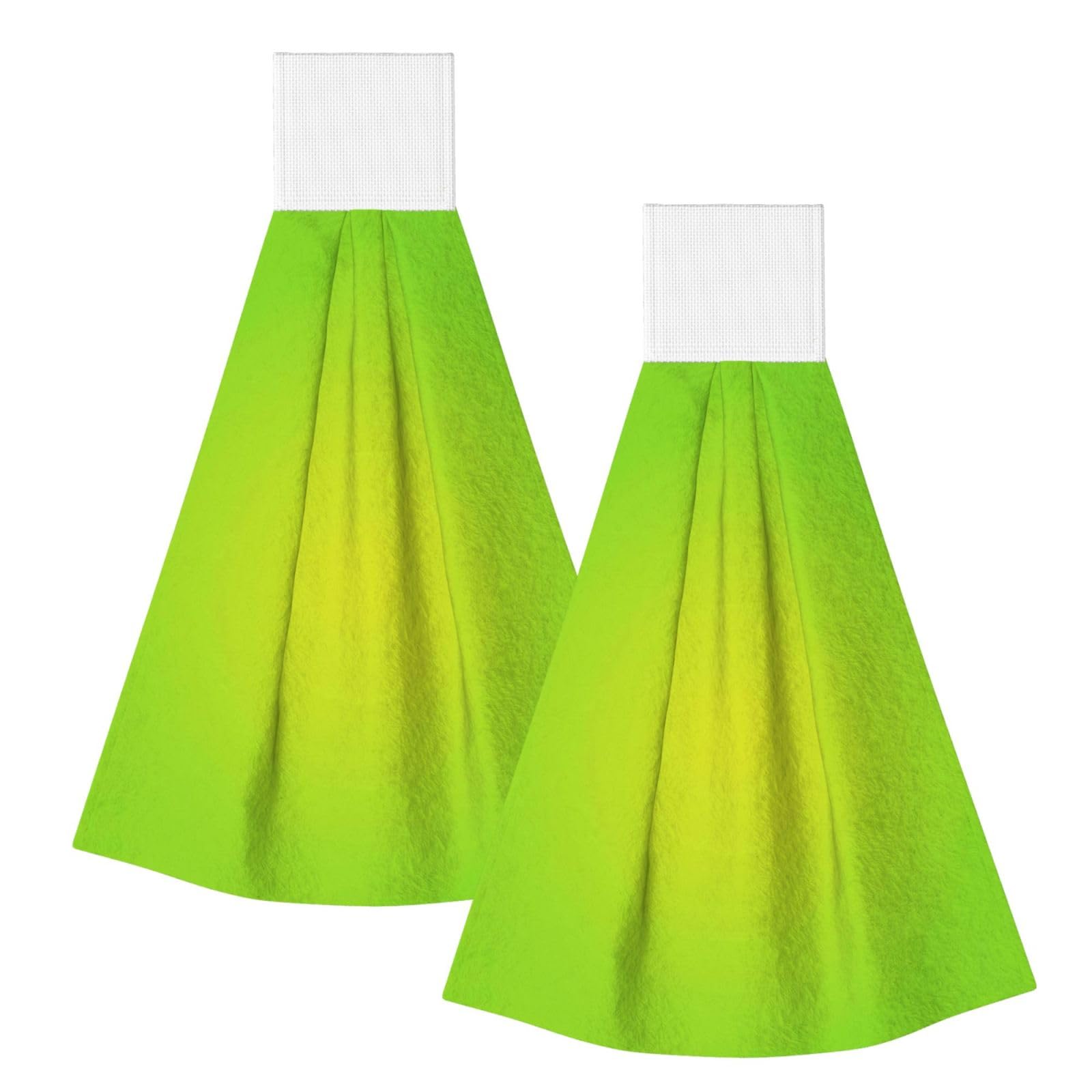 DOPKLNA Lime Green, 2 Pcs Hanging Coral Fiber Hand Towels for Bathroom, Absorbent Kitchen Towels