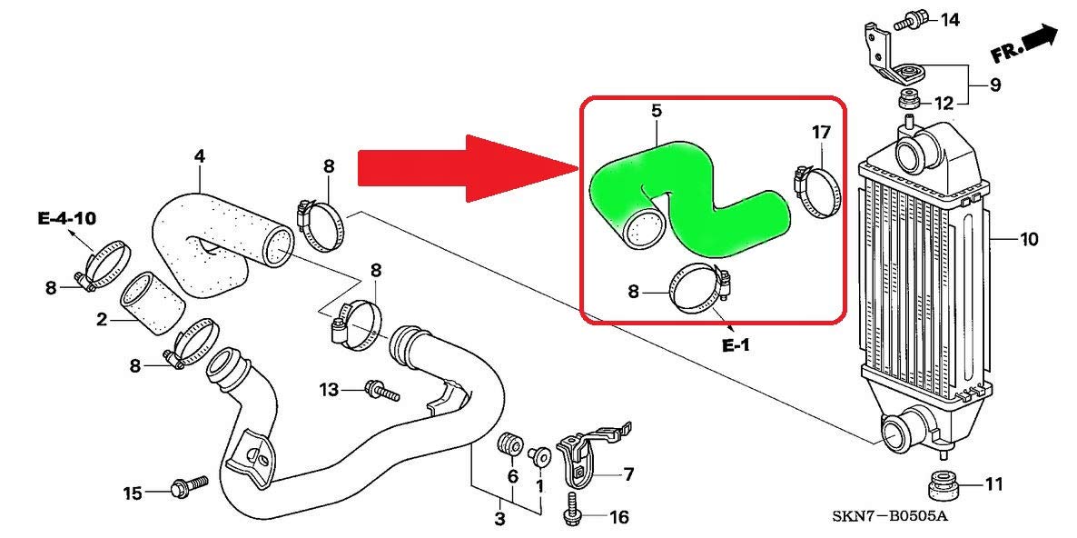 Kompatibel/Ersatz für Turbo-Ladeluftkühler-Schlauch, Honda CR-V 2.2 CTDi 17285RMAE01 17285-RMA-E01