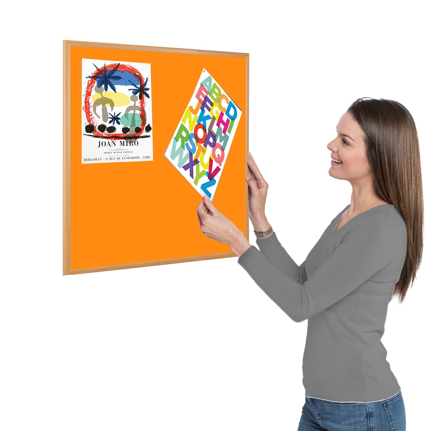 Wonderwall Eco-Friendly Orange Loop Nylon Noticeboard | 600 x 600 mm | Light Oak Wood Effect Frame | Bulletin Pin Board – for Office, School, Home, Reception Areas