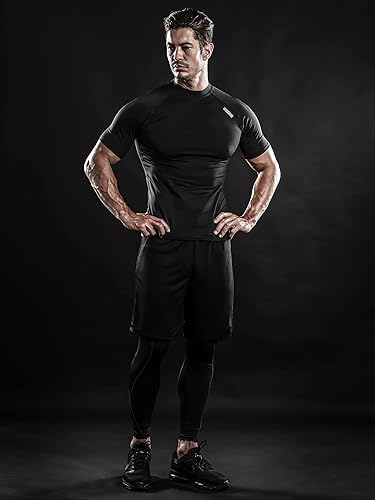 Miniatura 4 de DRSKIN Paquete de 3, 2 o 1 camisa de compresión para hombre, manga corta, camiseta deportiva de capa base, atlética, correr, entrenamiento activo
