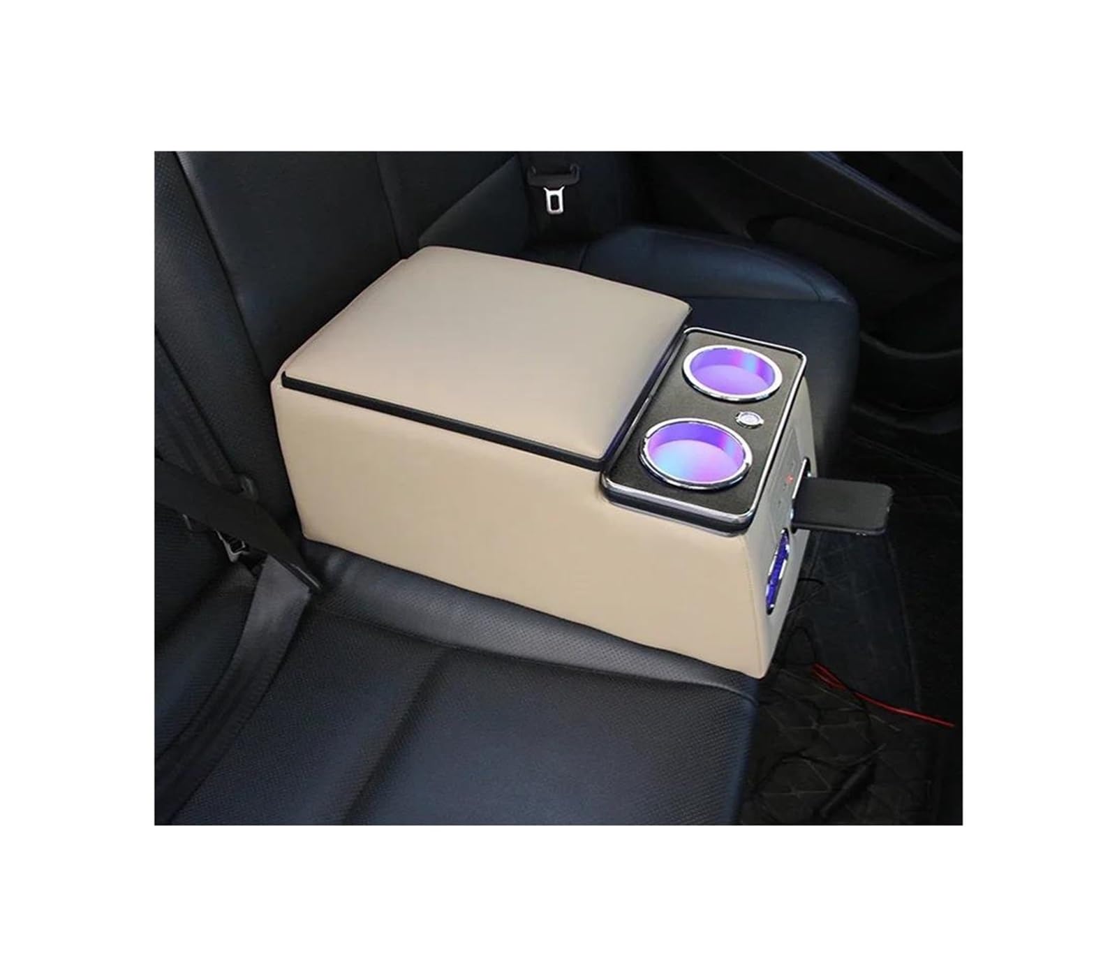 RESPUNEKBAH Car Interior Rear Handrail Armrest Box With Atmosphere And USB Charging FOR KIA For Amanti For Avella For BESTA For Bongo For Borrego For Cadenza(Model A Beige)