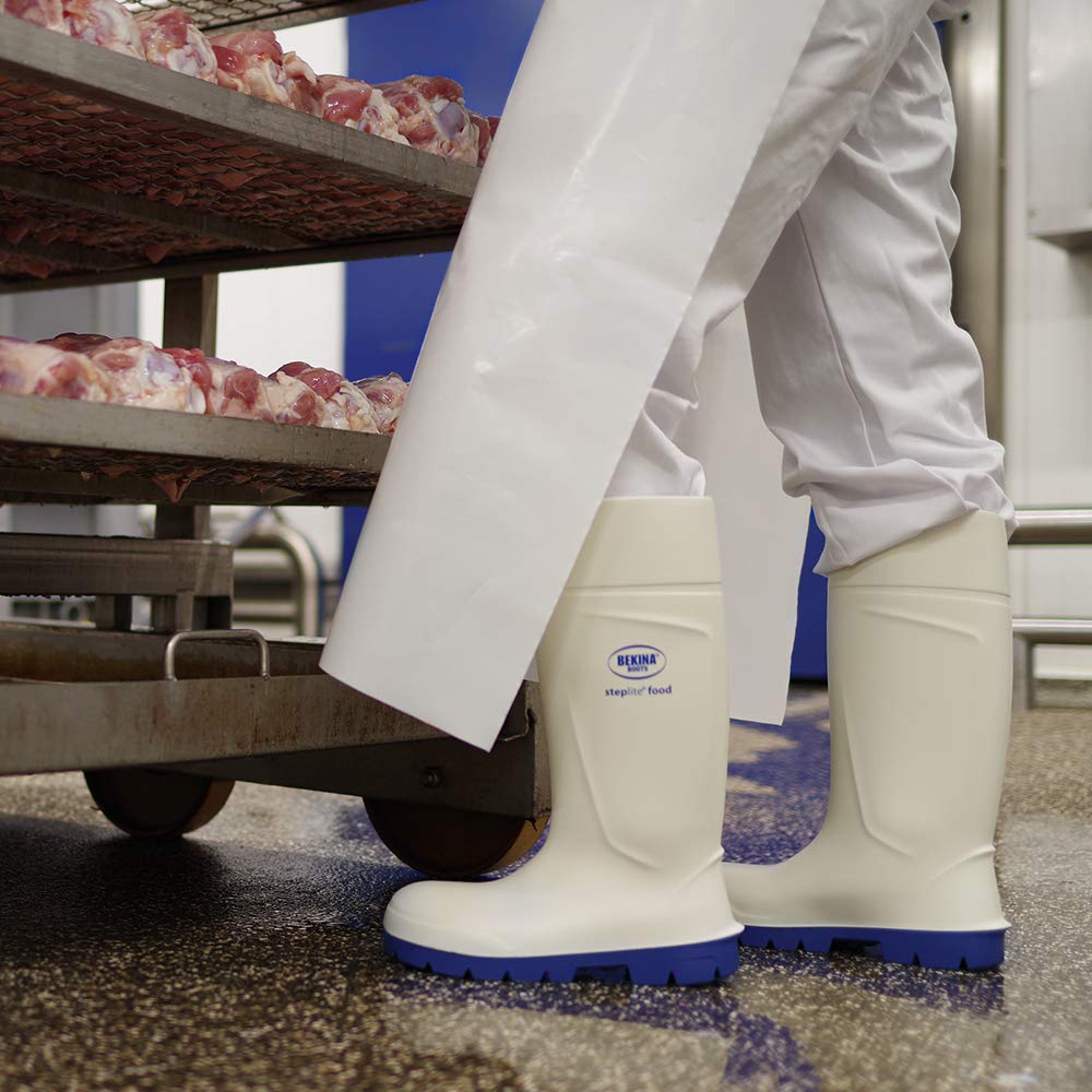 Botas de Seguridad con Puntera de Acero para la Industria alimentaria, fáciles de Limpiar y desinfectar, Incl. Suela incrustada para pies Secos, Gran Comodidad de Uso, Blanco, EU 41