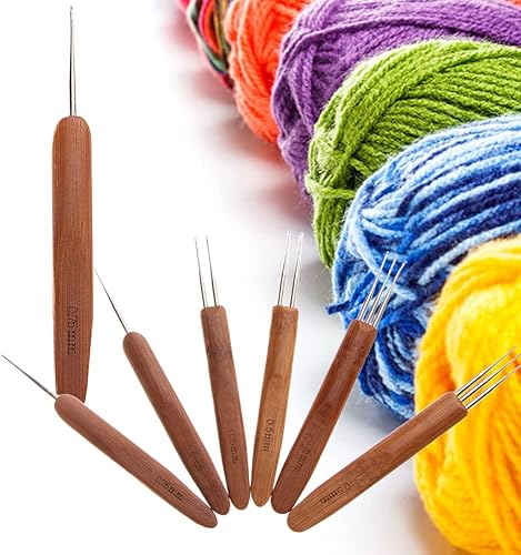 Miniatura 9 de 3 unids 0.020 in 1/2/3 cabeza dreadlock ganchillo gancho mango bambú trenza pelo rastas aguja tejer ganchillo pelo rastas trenza artesanía accesorios