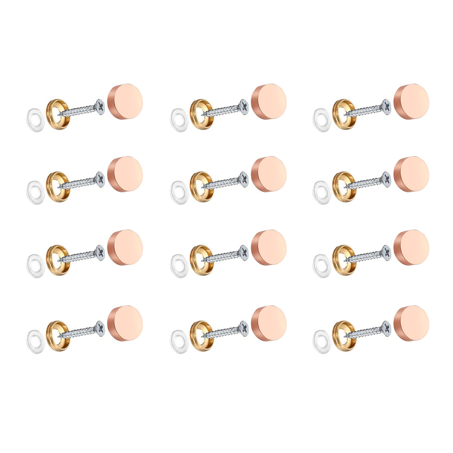 Wopanxye 12pcs 10mm Mirror Screws with Decorative Cap Cover Nails for Mirror Tables Bath Plates Panles Wardrobes Glass Signboards Acrylic Sheet Furniture Fittings Stainless Steel Brushed Brass Chrome